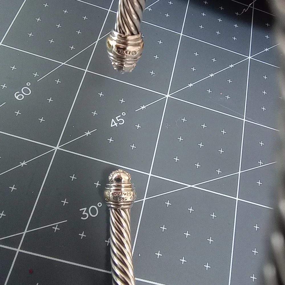 David Yurman 5 mm Cable Silver & Yellow Gold With Diamonds Bracelet - Picture 6 of 9